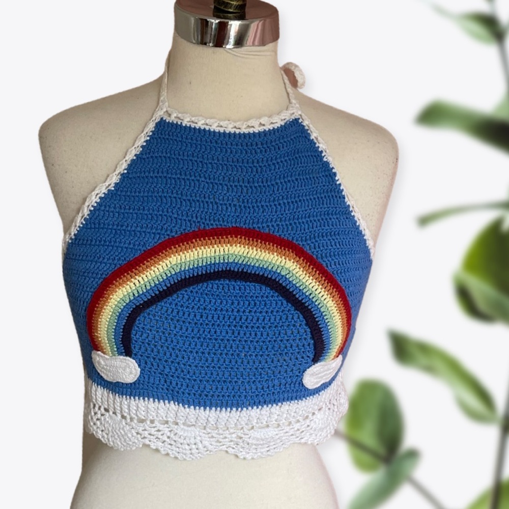 Cotton knitted rainbow crop top